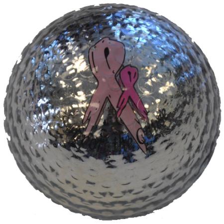 Bling (Metallic) Golfball-Set, Pink Ribbon silber