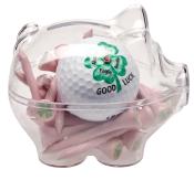 Acrylsparschwein &quote;Good Luck&quote;, pink, 1 Ball, 30 Tees, Ballmarker